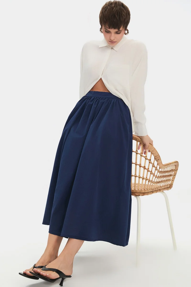 JUNE Women's 100% Cotton Pleated Midi Skirt