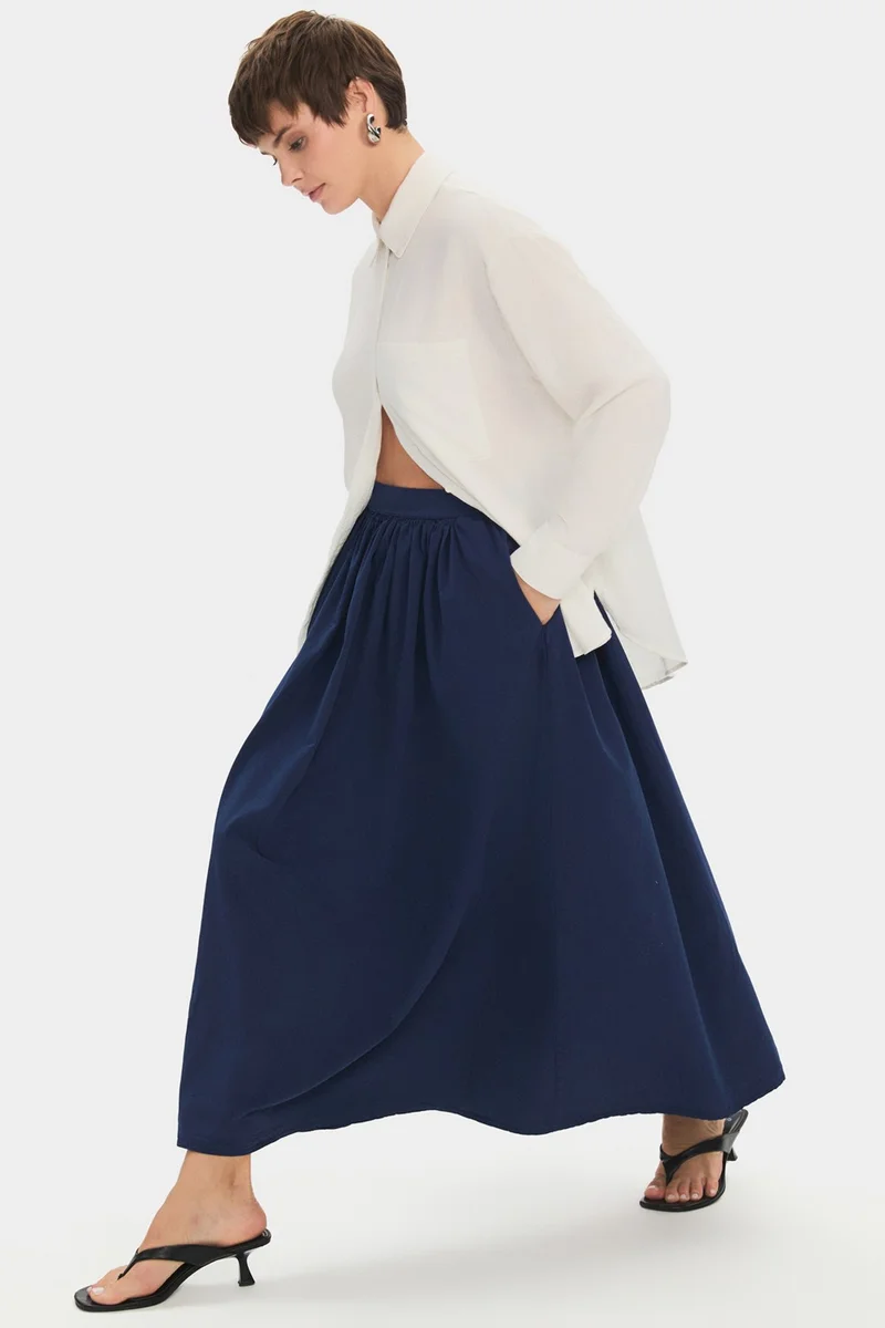 JUNE Women's 100% Cotton Pleated Midi Skirt