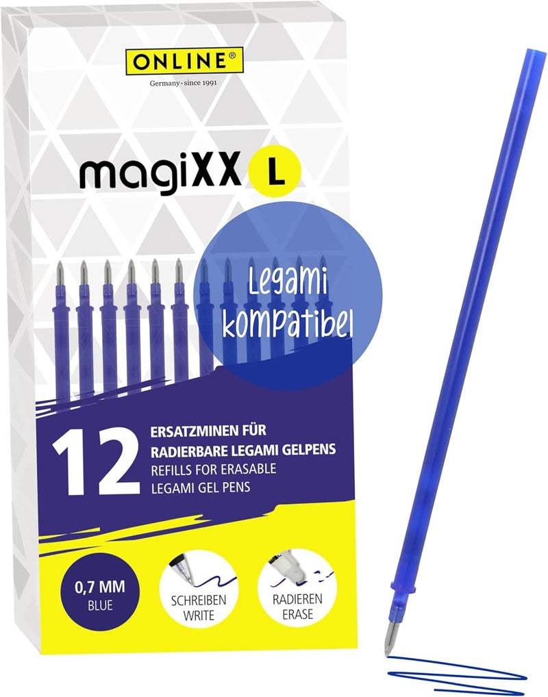 Online 12 x Blue Refills Compatible with Legami Gel Pens - Rollerball Pen Refill - Eraser Ink, 0.7 mm Line Width - Image 1