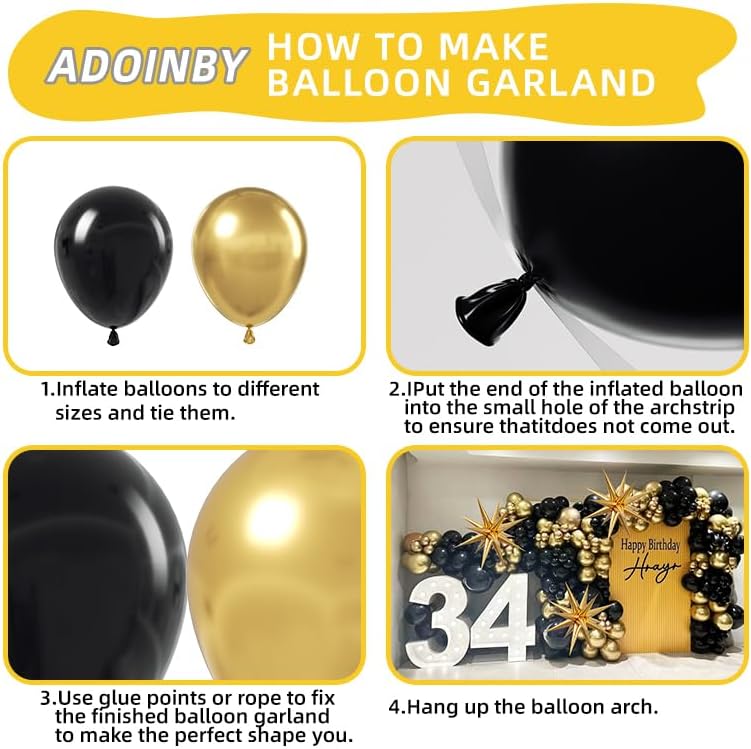 ADOINBY Gold and Black Balloons 140Pcs Birthday Decoration Kit - Image 3