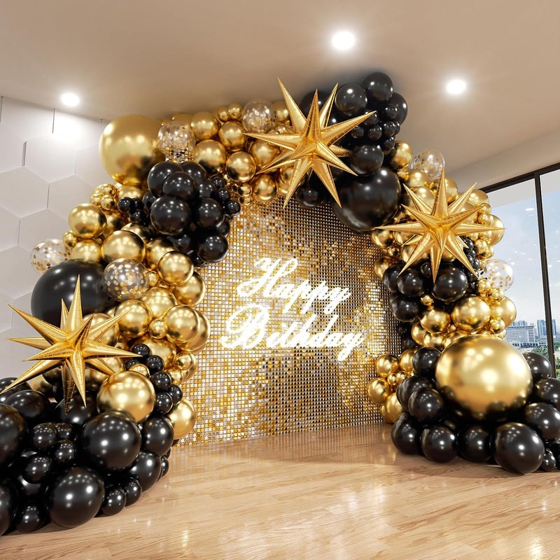ADOINBY Gold and Black Balloons 140Pcs Birthday Decoration Kit - Image 1