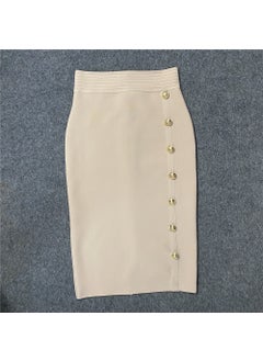 2022 Autumn New High-Waisted Slimming Single-Row Button Design Mid-Length Dress Tummy Control Shapewear Underneath Apricot