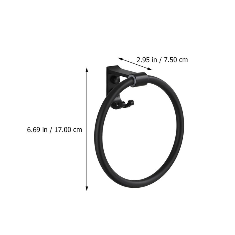 Wall Mounted Rustproof Aluminum Towel Ring Hook No Drilling Bathroom Kitchen Towel Rack Holder Black - Image 3