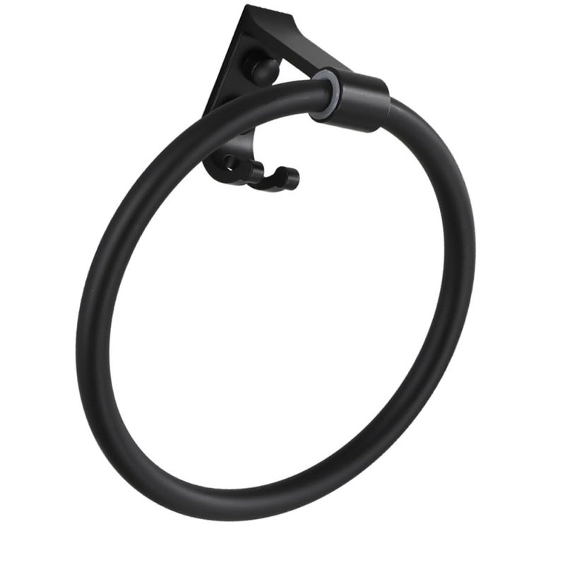 Wall Mounted Rustproof Aluminum Towel Ring Hook No Drilling Bathroom Kitchen Towel Rack Holder Black - Image 2