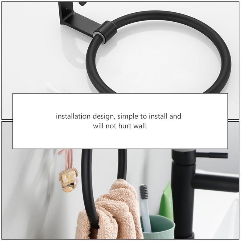 Wall Mounted Rustproof Aluminum Towel Ring Hook No Drilling Bathroom Kitchen Towel Rack Holder Black - Image 4