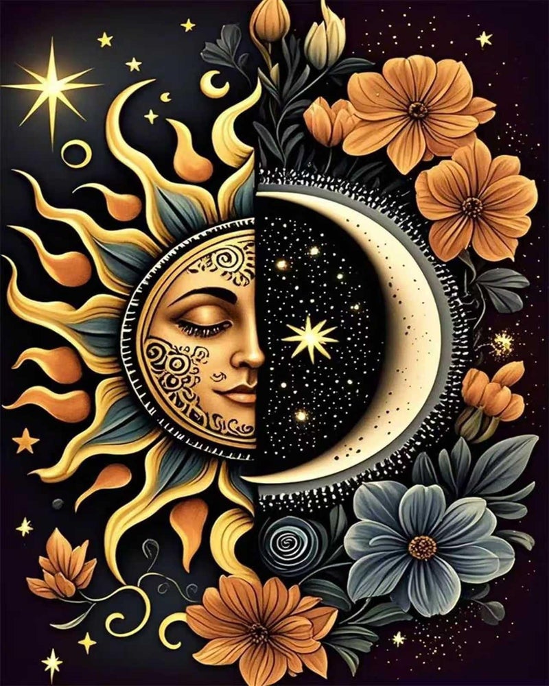 MBNTJHT DIY Paint by Numbers Kit for Adults,Unframed Sun and Moon Paint by Number Kits for Beginners,Easy Digital Oil Painting Art Crafts for Home Wall Decor 16X20 Inch. - Image 1
