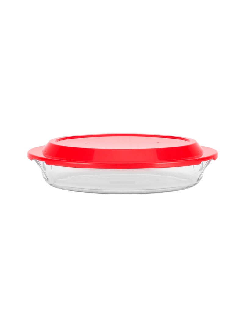 Royalford 1.4 L Glass Baking Dish with Lid-RF12198/ Oval Tray Perfect for Baking and Serving/ Casserole with Easy Grab Handles and Knob/ Oven, Dishwasher and Freezer Safe Clear - Image 1