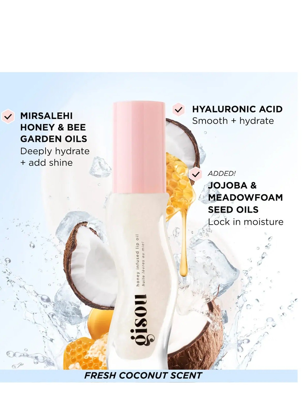 Gisou Honey Infused Lip Oil - Coconut Frost, 8Ml