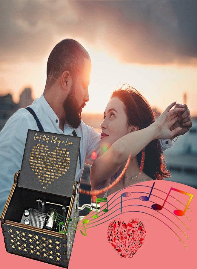 byykit Can't Help Falling in Love Wood Music Box, Antique Engraved Musical Boxes Case for Love One Wooden Music Box - Gifts for Lover, Boyfriend, Girlfriend, Husband, Wife (Black) - Image 3