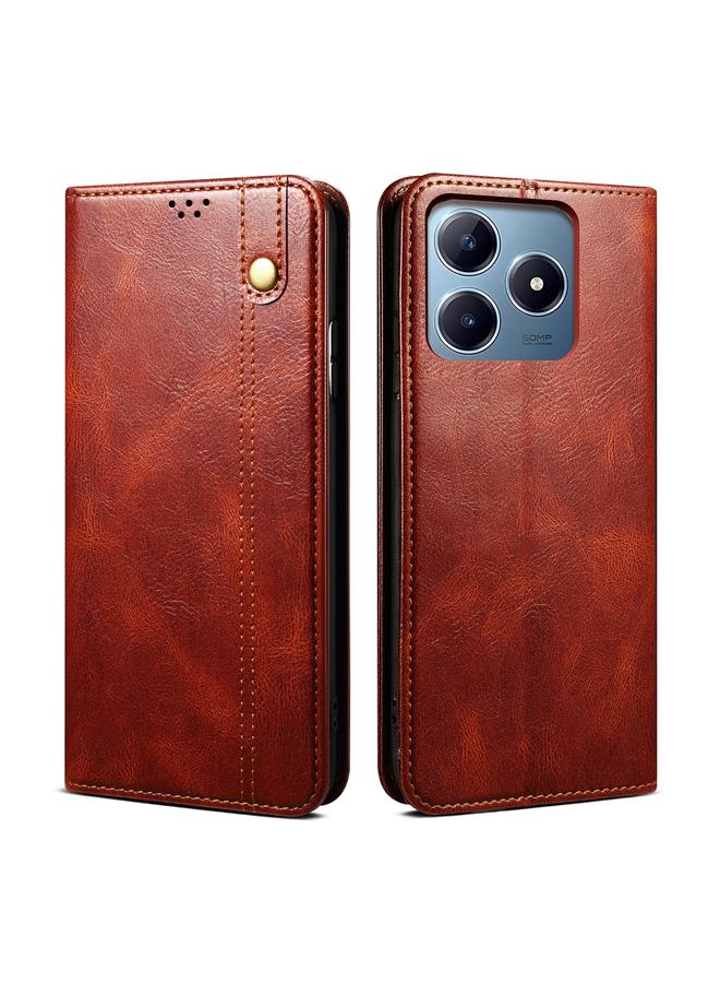 اس-توب جراب لهاتف Realme C63 / C61 جراب هاتف جلدي من الشمع الزيتي وملمس الحصان المجنون - Image 1