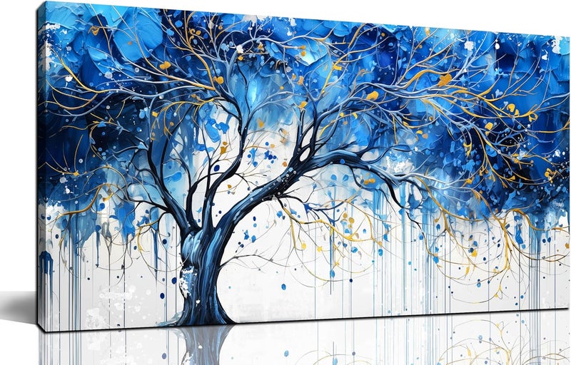 CGXART Modern Blue Tree Canvas Wall Art - Image 1