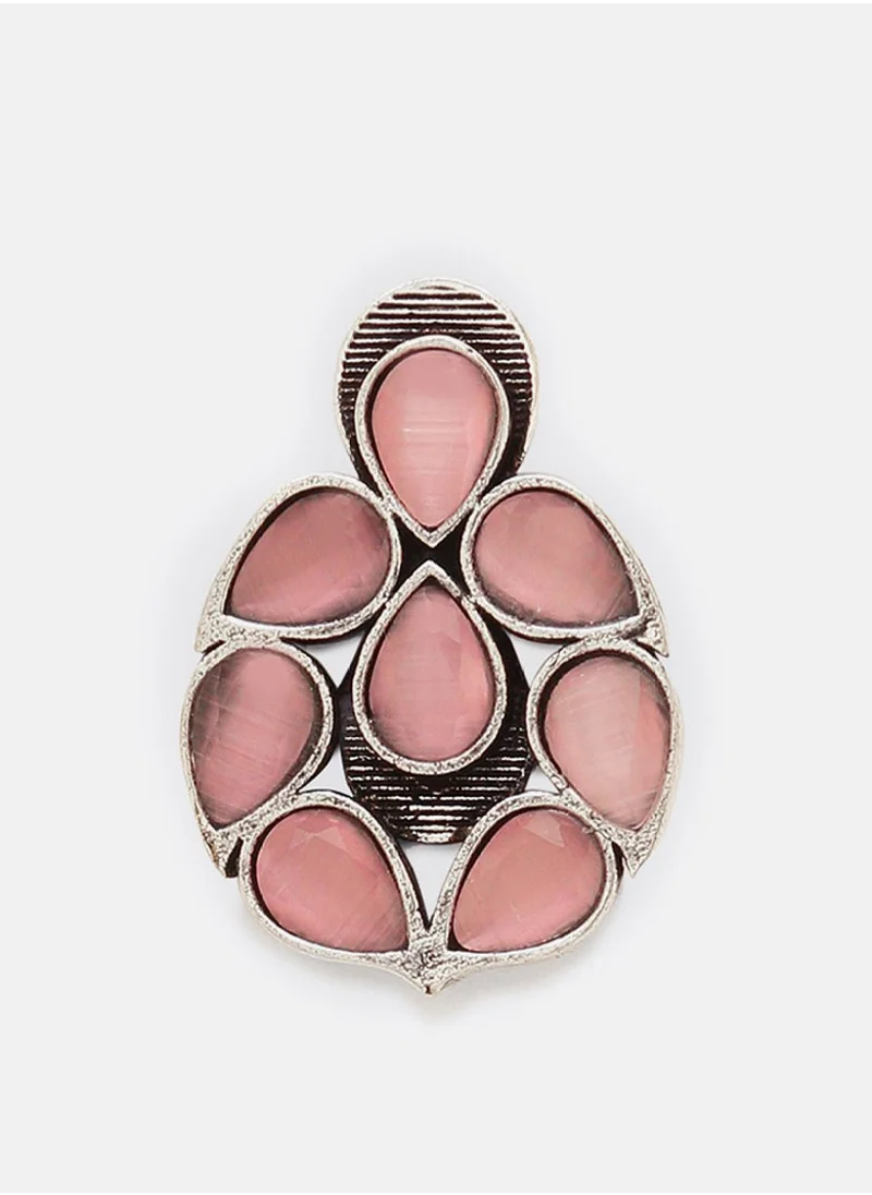 Priyaasi Plated Rose Quartz Stone Studded Oxidized Contemporary Studs Earrings