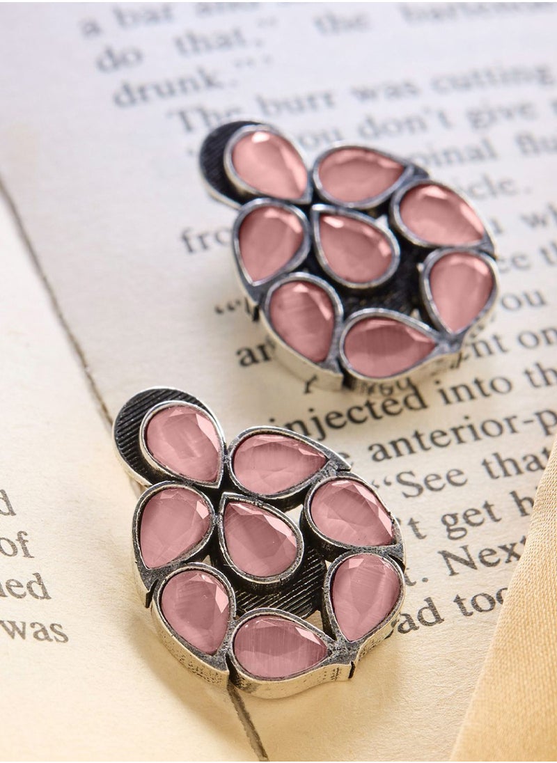 Plated Rose Quartz Stone Studded Oxidized Contemporary Studs Earrings - pzsku/Z1417287591EC50262C66Z/45/_/1741093640/891c44b8-1536-4cc2-9081-0b8928faec6b