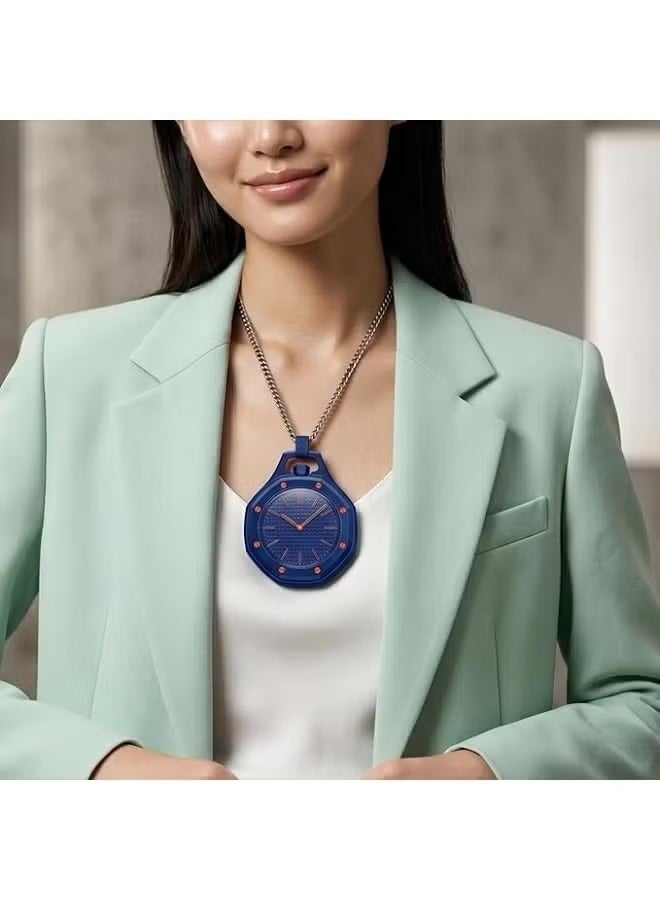 ELTRAZONE Octagonal Designer Mechanical Pocket Watch for Women, Teal Textured Dial with Pink Subdial, Hand-Wound Pendant Watch, Detachable Leather Lanyard, Artistic Bioceramic Finish, Luminous Display, Elegant Fashion Gift for Her - Image 4