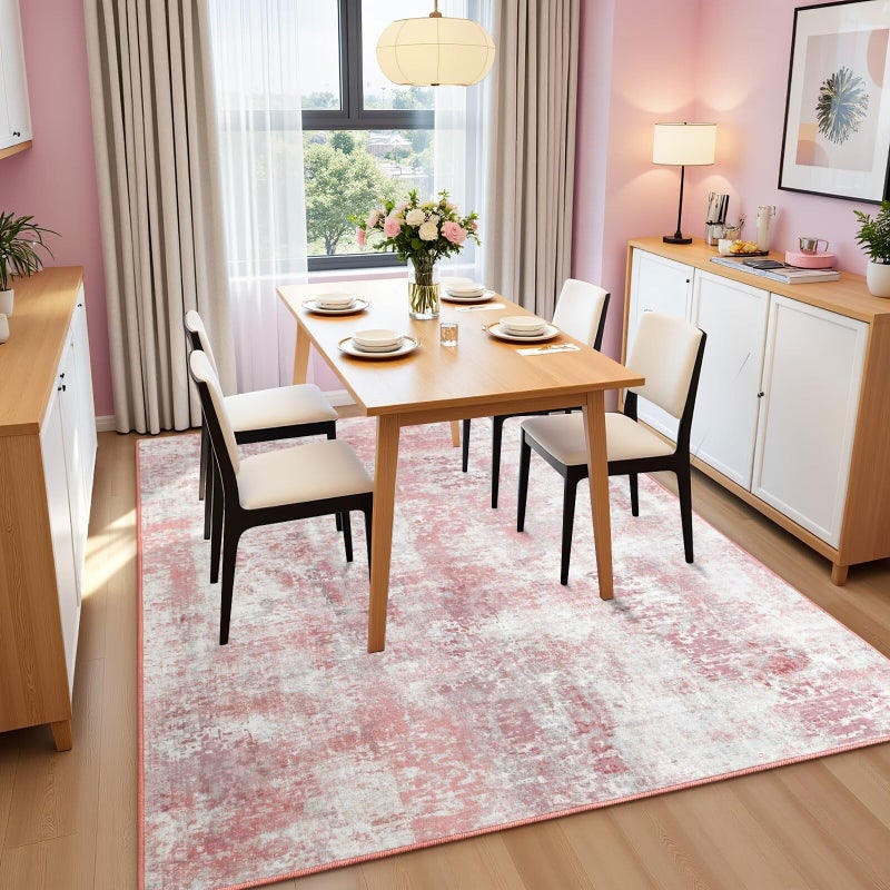 Macgace Washable Abstract Rug, 3x5 Modern Area Rugs with Non-Slip Rubber Backed for Bedroom, Thin but Soft Contemporary Carpet Kitchen Living Room Decor, Pink - Image 3