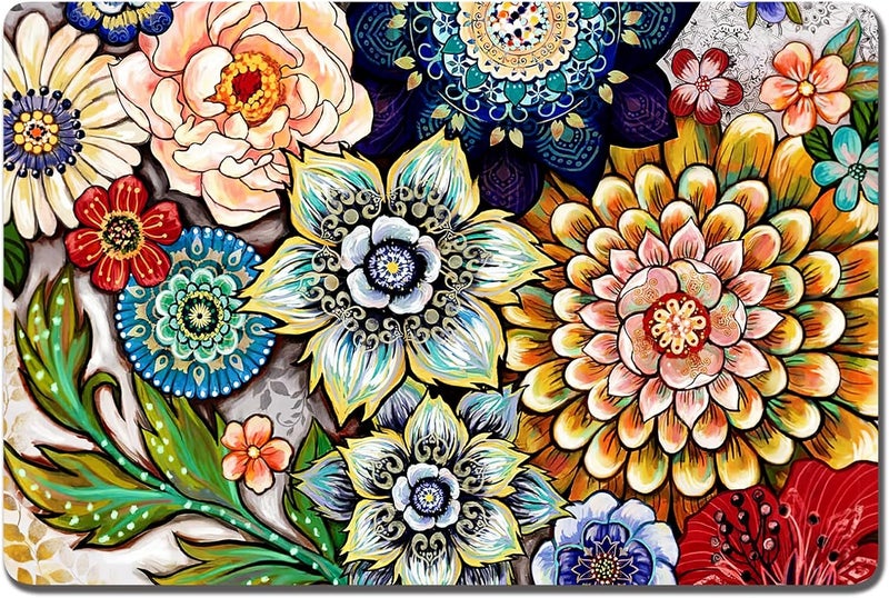 Rnivvi Dog Food Mat, 12"x19" Flower Dog Mat for Food and Water, Absorbent Cat Bowl Mat Protect Floors, Cute Cat Food Mat for Feeding & Watering Supplies, 3MM Pet Feeding Mat, Mandala Pet Placemat - Image 1