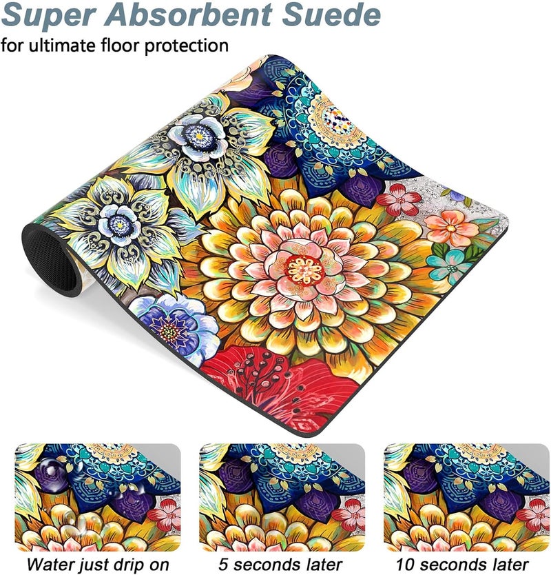 Rnivvi Dog Food Mat, 12"x19" Flower Dog Mat for Food and Water, Absorbent Cat Bowl Mat Protect Floors, Cute Cat Food Mat for Feeding & Watering Supplies, 3MM Pet Feeding Mat, Mandala Pet Placemat - Image 3