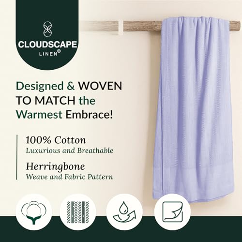 CloudScape Linen CLOUDSCAPE 100 Cotton King Size Blanket Soft Herringbone Weave 92x108 Fits Upto Cal King Breathable Lightweight Summer Cotton Blanket for AdultsAll Season Blankets Lavender Blue - Image 3