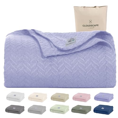 CloudScape Linen CLOUDSCAPE 100 Cotton King Size Blanket Soft Herringbone Weave 92x108 Fits Upto Cal King Breathable Lightweight Summer Cotton Blanket for AdultsAll Season Blankets Lavender Blue - Image 1