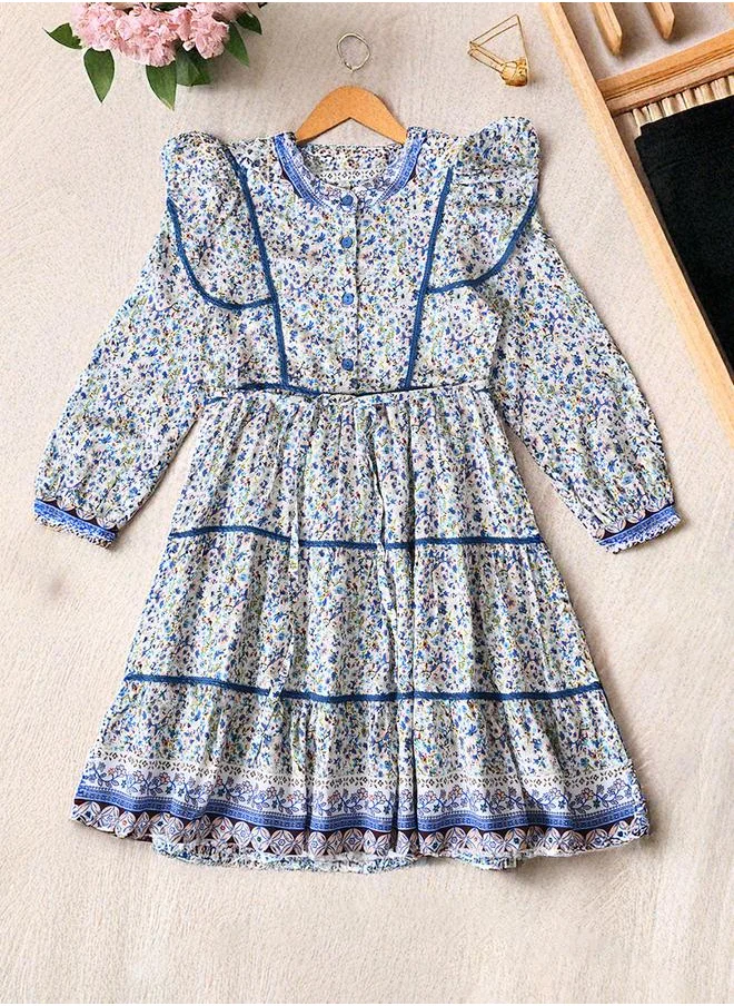 بيلا مودا Bella Moda Floral Print Ruffled Detail Knee-Length Dress