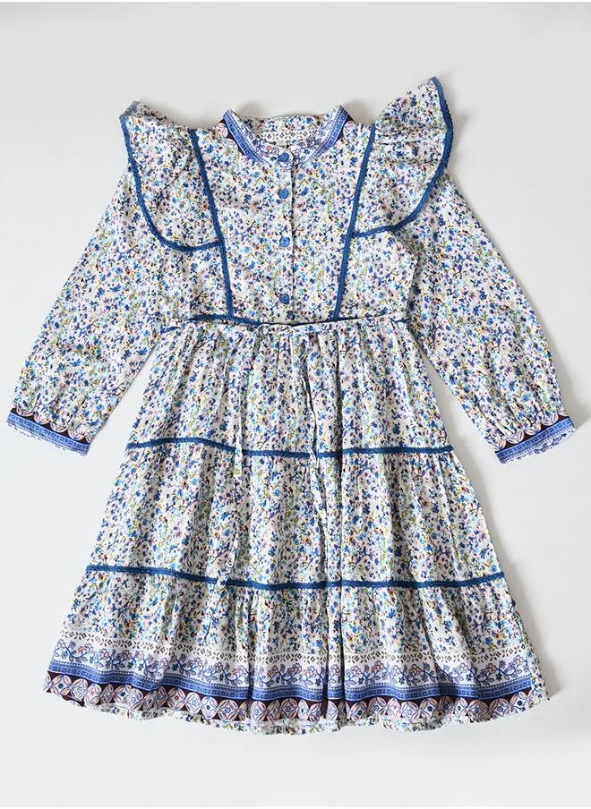 بيلا مودا Bella Moda Floral Print Ruffled Detail Knee-Length Dress