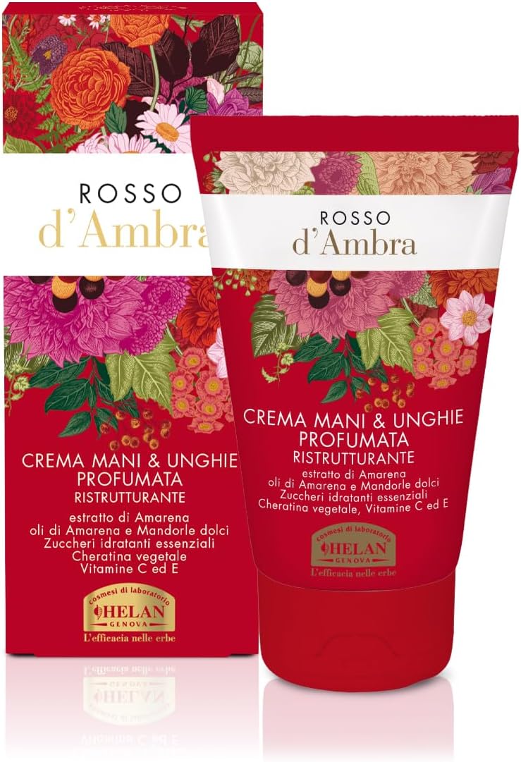 كريم هيلان أمبر الأحمر المعطر والمُعيد هيكلة لليدين والأظافر للبشرة الجافة والمتشققة - كريم مرطب مع فيتامين C المضاد للأكسدة وفيتامين E وزيت اللوز الحلو المُصلح 50 مل
