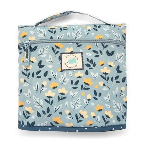 Tidy Sleep Baby Portable Diaper Changing Mat – Waterproof, Foldable Travel Mat with Storage Pockets & Soft Padding Pillow–Easy-to-Carry Changing Station Organizer for Newborns & Toddlers (Mom & Me Green Flower) - Image 1