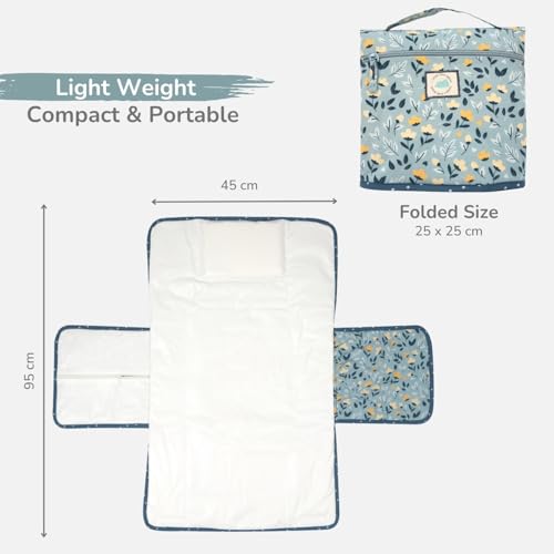 Tidy Sleep Baby Portable Diaper Changing Mat – Waterproof, Foldable Travel Mat with Storage Pockets & Soft Padding Pillow–Easy-to-Carry Changing Station Organizer for Newborns & Toddlers (Mom & Me Green Flower) - Image 5