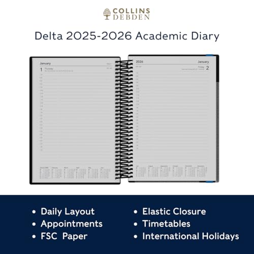 Collins 'Delta' 14 Month Mid/Academic Year Planner, July 2025-August 2026 Day-to-Page Appointments Diary, A5 Wiro Bound Cover, Blue - Image 4
