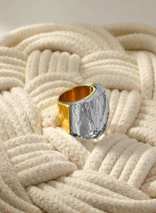 OIDIMS Crystal Glass Stainless Steel Band Ring Gold-Tone Plated Fashion Exaggerated Cubic Zirconia Rings Women's Stunning Large Statement Rhinestone Bands Cocktail Party Ring for Ladies Birthday (Grey, 6) - Image 5