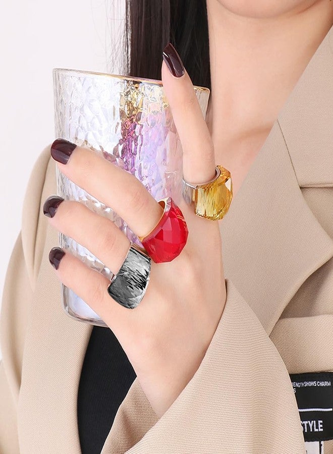 OIDIMS Crystal Glass Stainless Steel Band Ring Gold-Tone Plated Fashion Exaggerated Cubic Zirconia Rings Women's Stunning Large Statement Rhinestone Bands Cocktail Party Ring for Ladies Birthday (Grey, 6) - Image 2