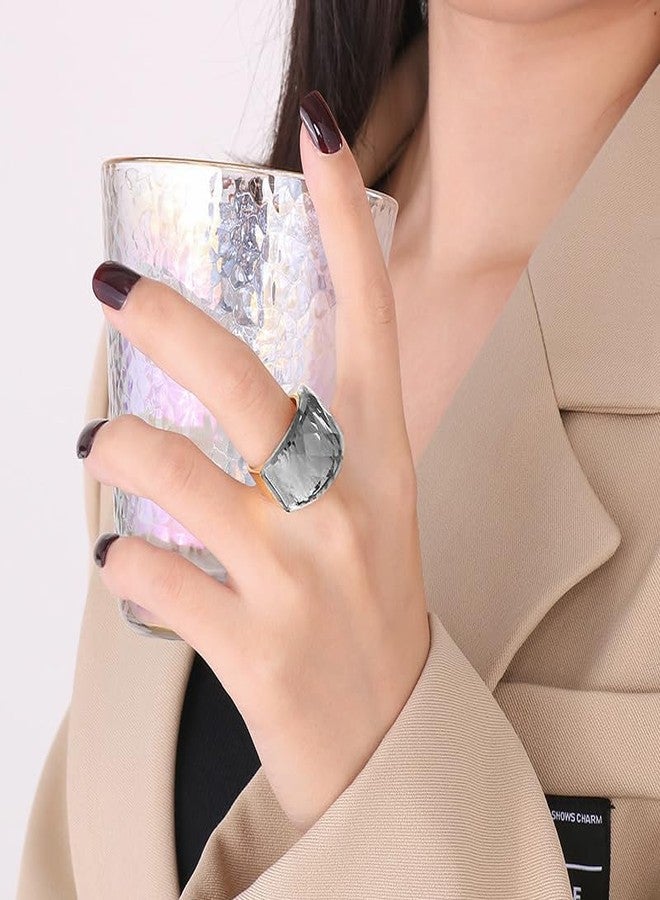 OIDIMS Crystal Glass Stainless Steel Band Ring Gold-Tone Plated Fashion Exaggerated Cubic Zirconia Rings Women's Stunning Large Statement Rhinestone Bands Cocktail Party Ring for Ladies Birthday (Grey, 6) - Image 3