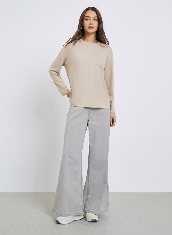 ستايلي تيشيرت سادة واسع بجيب امامي - Image 2