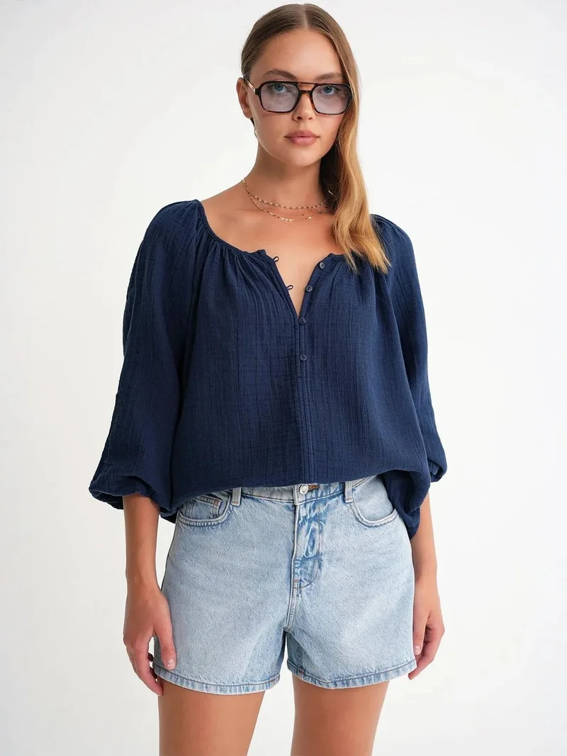 MixRay Mixray Buttoned Muslin Blouse