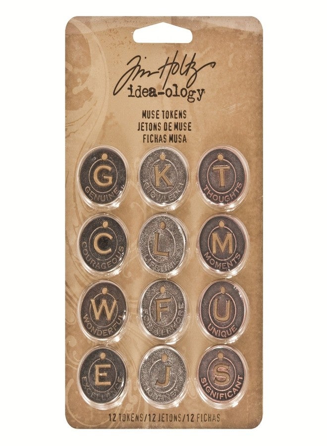 Tim Holtz Idea-ology Metal Muse Tokens 12 per Pack, 7/8 Inch Tokens, Antique Finishes, TH92676 - Image 1
