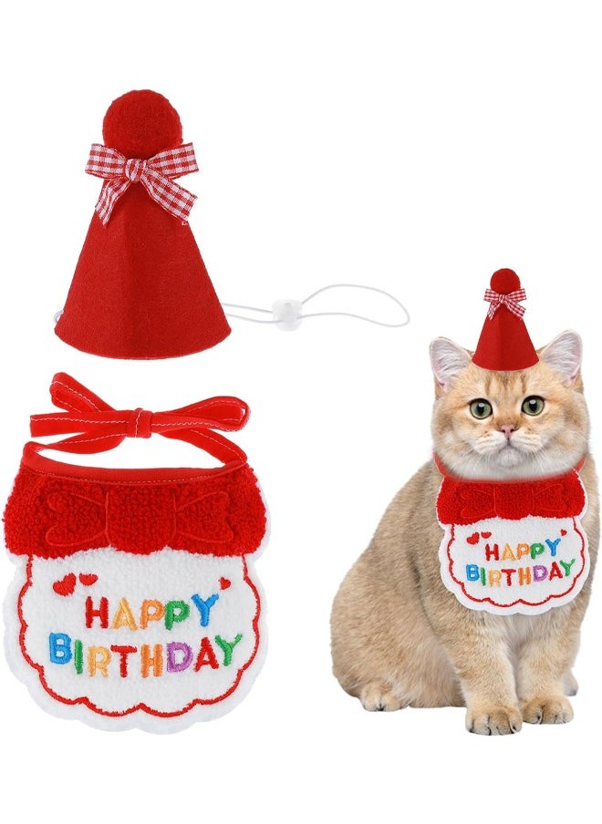 rocooart Dog and Cat Birthday Hat and Belt Set, Cute Pet Birthday Party Supplies Decoration Kit, Embroidered Birthday Gift for Girls Boys Kittens Red  - Image 1