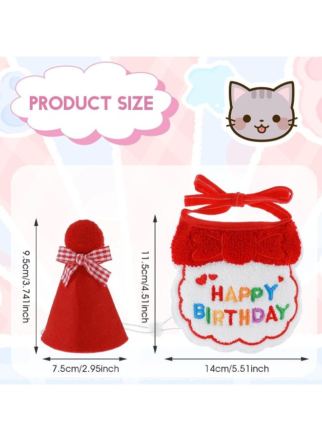 rocooart Dog and Cat Birthday Hat and Belt Set, Cute Pet Birthday Party Supplies Decoration Kit, Embroidered Birthday Gift for Girls Boys Kittens Red  - Image 5