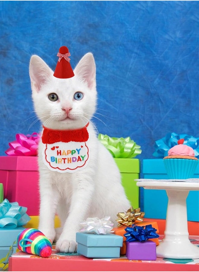 rocooart Dog and Cat Birthday Hat and Belt Set, Cute Pet Birthday Party Supplies Decoration Kit, Embroidered Birthday Gift for Girls Boys Kittens Red  - Image 2