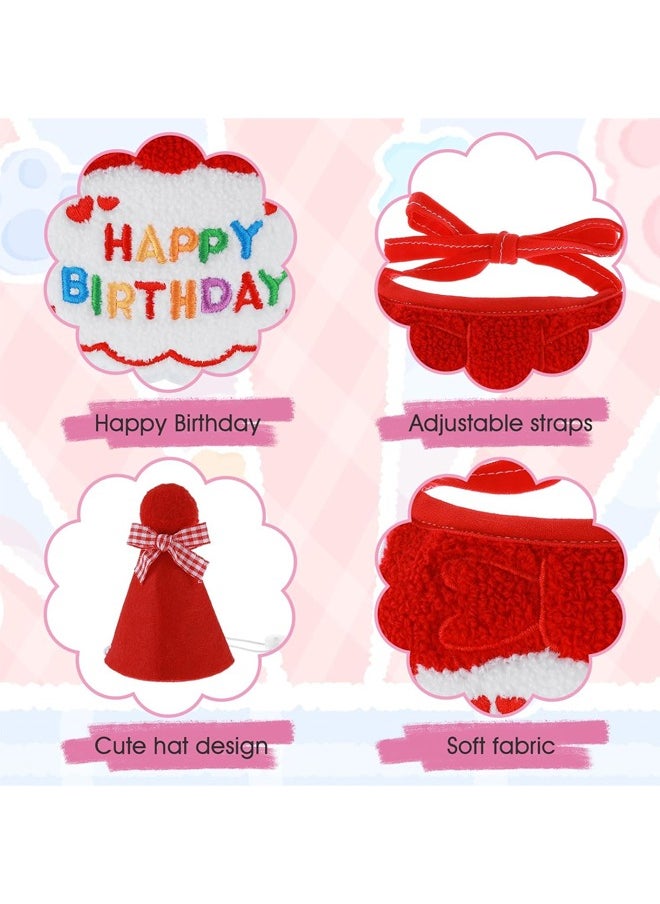 rocooart Dog and Cat Birthday Hat and Belt Set, Cute Pet Birthday Party Supplies Decoration Kit, Embroidered Birthday Gift for Girls Boys Kittens Red  - Image 3