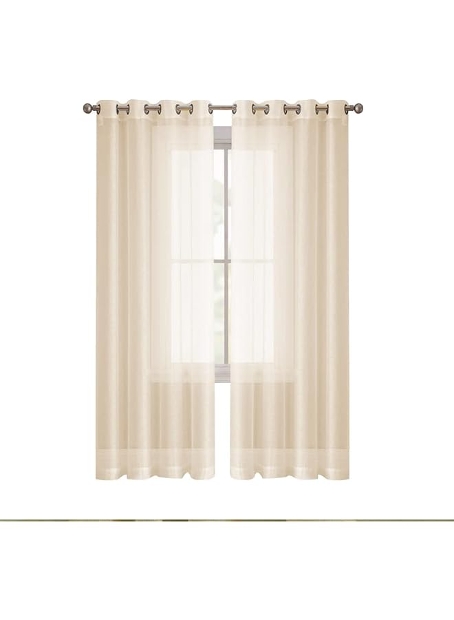 Sheer Curtains, 2 Panels Semi Transparent Basic Rod Pocket Voile Window Curtain Panels for Yard, Patio Bedroom and Living Room Decor (135x213cm, Beige)