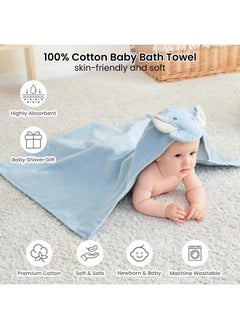 softan Softan 2 Pack Baby Hooded Towels, Premium Soft Cotton Baby Bath Towels with Hood, Extra Thick and Super Absorbent, Essential for Newborns, Infants and Toddlers (Blue Elephant & White Unicorn)  - Image 4