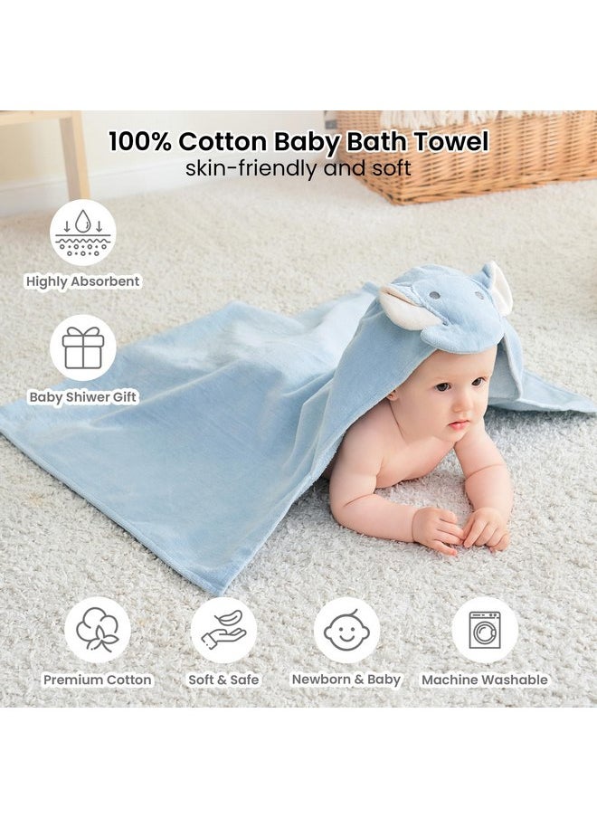 softan - Softan 2 Pack Baby Hooded Towels, Premium Soft Cotton Baby Bath Towels with Hood, Extra Thick and Super Absorbent, Essential for Newborns, Infants and Toddlers (Blue Elephant & White Unicorn) - Image 1
