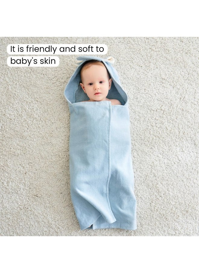 softan - Softan 2 Pack Baby Hooded Towels, Premium Soft Cotton Baby Bath Towels with Hood, Extra Thick and Super Absorbent, Essential for Newborns, Infants and Toddlers (Blue Elephant & White Unicorn) - Image 1