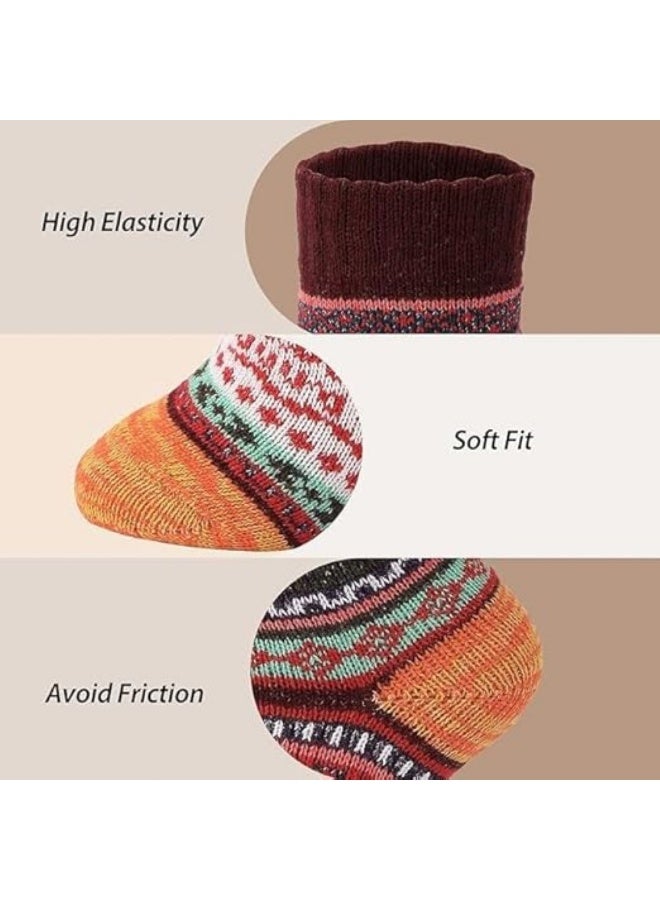 HZYH 5 Pairs Wool Socks for Women, Thick Knit Warm Winter Socks, Soft Cozy Vintage Crew Socks, Breathable Wool Blend, One Size Fits Most, Christmas Gift for  Ladies - Image 5