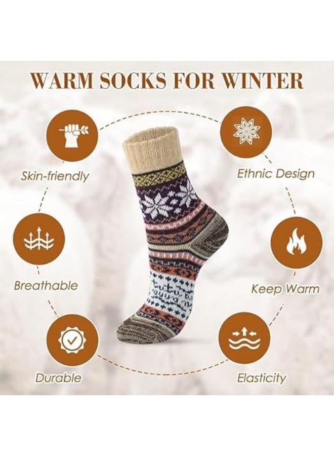 HZYH 5 Pairs Wool Socks for Women, Thick Knit Warm Winter Socks, Soft Cozy Vintage Crew Socks, Breathable Wool Blend, One Size Fits Most, Christmas Gift for  Ladies - Image 4