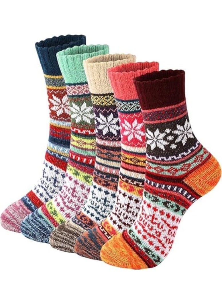 HZYH 5 Pairs Wool Socks for Women, Thick Knit Warm Winter Socks, Soft Cozy Vintage Crew Socks, Breathable Wool Blend, One Size Fits Most, Christmas Gift for  Ladies - Image 1