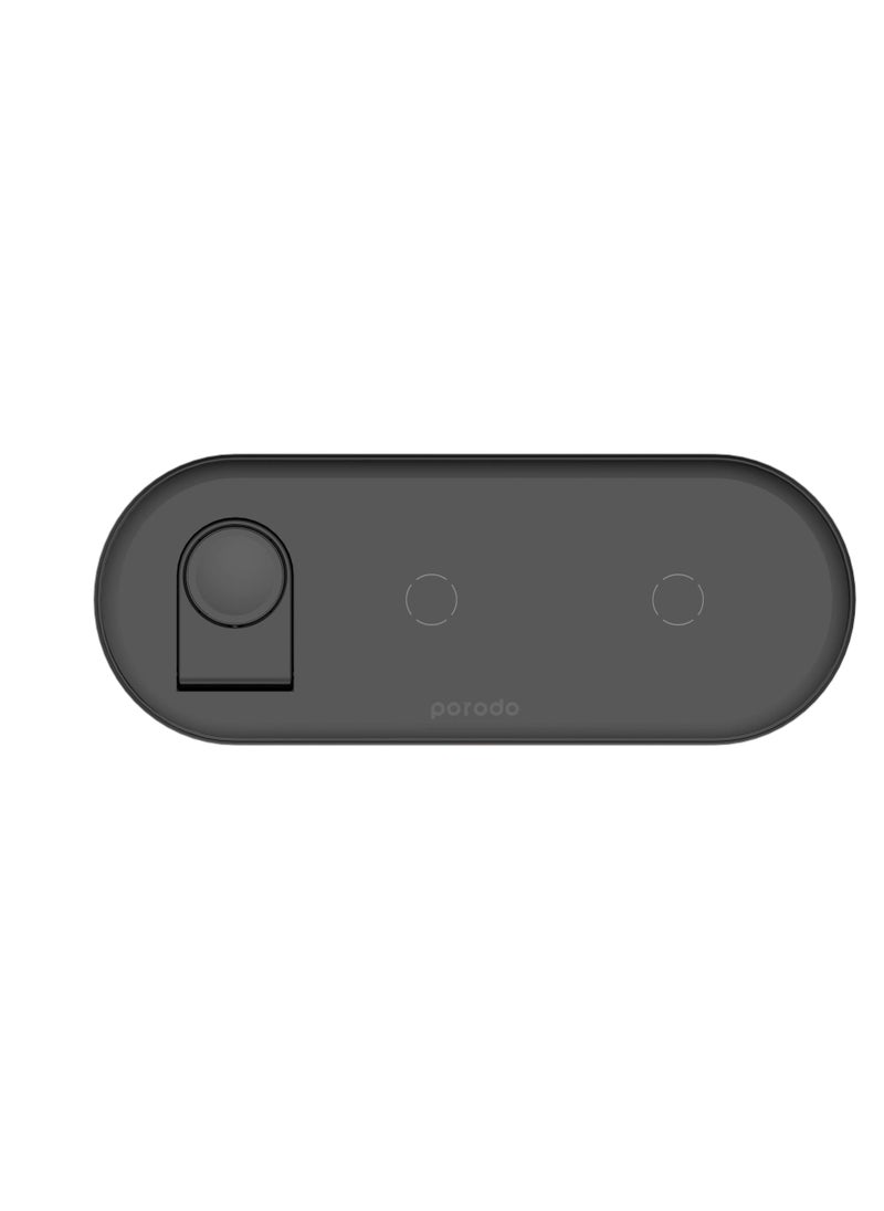 porodo 4 in 1 Slim Charging Station 7.5W/10W for iPhone / Apple Watch / Airpods - Black  - Image 1