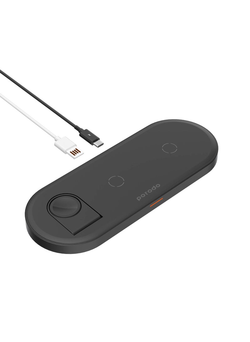 porodo 4 in 1 Slim Charging Station 7.5W/10W for iPhone / Apple Watch / Airpods - Black  - Image 3