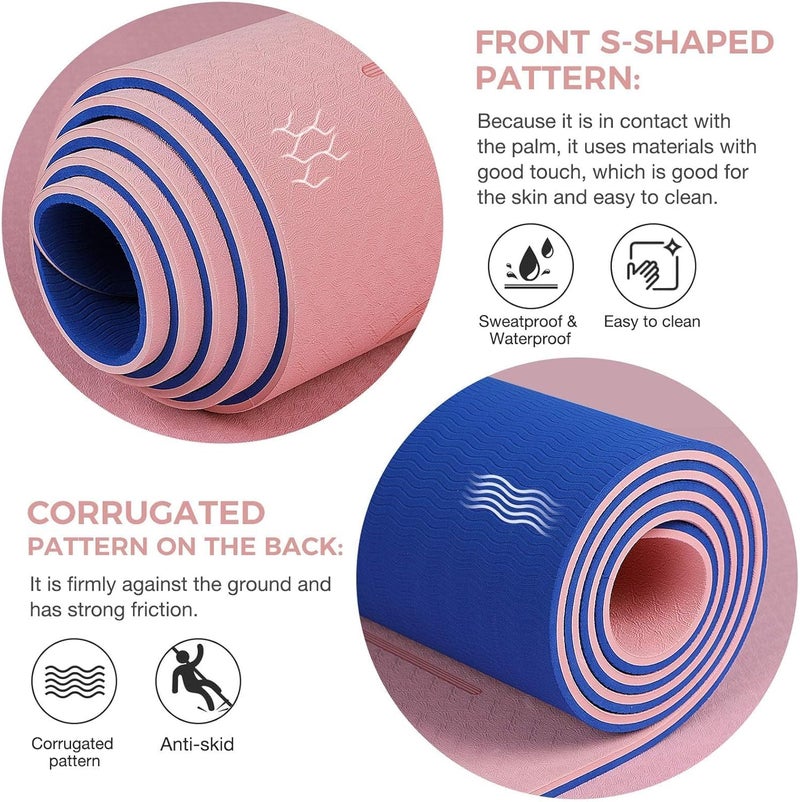 Gruper Yoga Mat Non Slip TPE Thick Yoga Mat with Alignment Mark, Large Size 72"L x 32"W x 0.32"Th or 0.24"Th, Anti-Tear Exercise & Fitness Mat for Yoga, Pilates & Floor Workouts (pink, Thickness-8mm) - Image 4