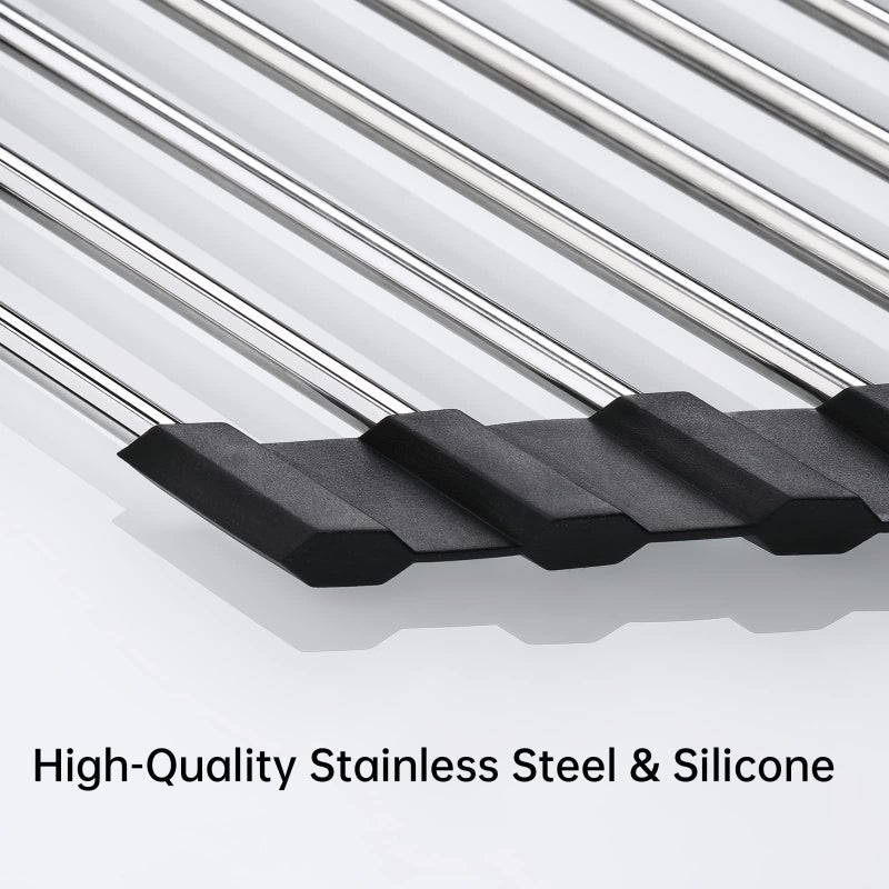Tomorotec Foldable Stainless Steel Triangle Roll-Up Dish Drying Rack for Small Sink Corners - Over-The-Sink Multipurpose Kitchen Drainer, Rustproof Organizer, Trivet and Shelf - Space-Saving (Black) - Image 2